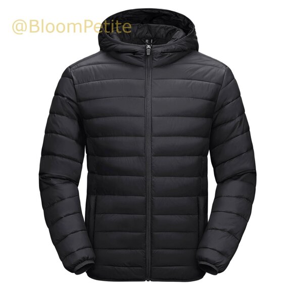 Men's Lightweight Puffer Jacket Hooded Water-Resistant Quilted Lined